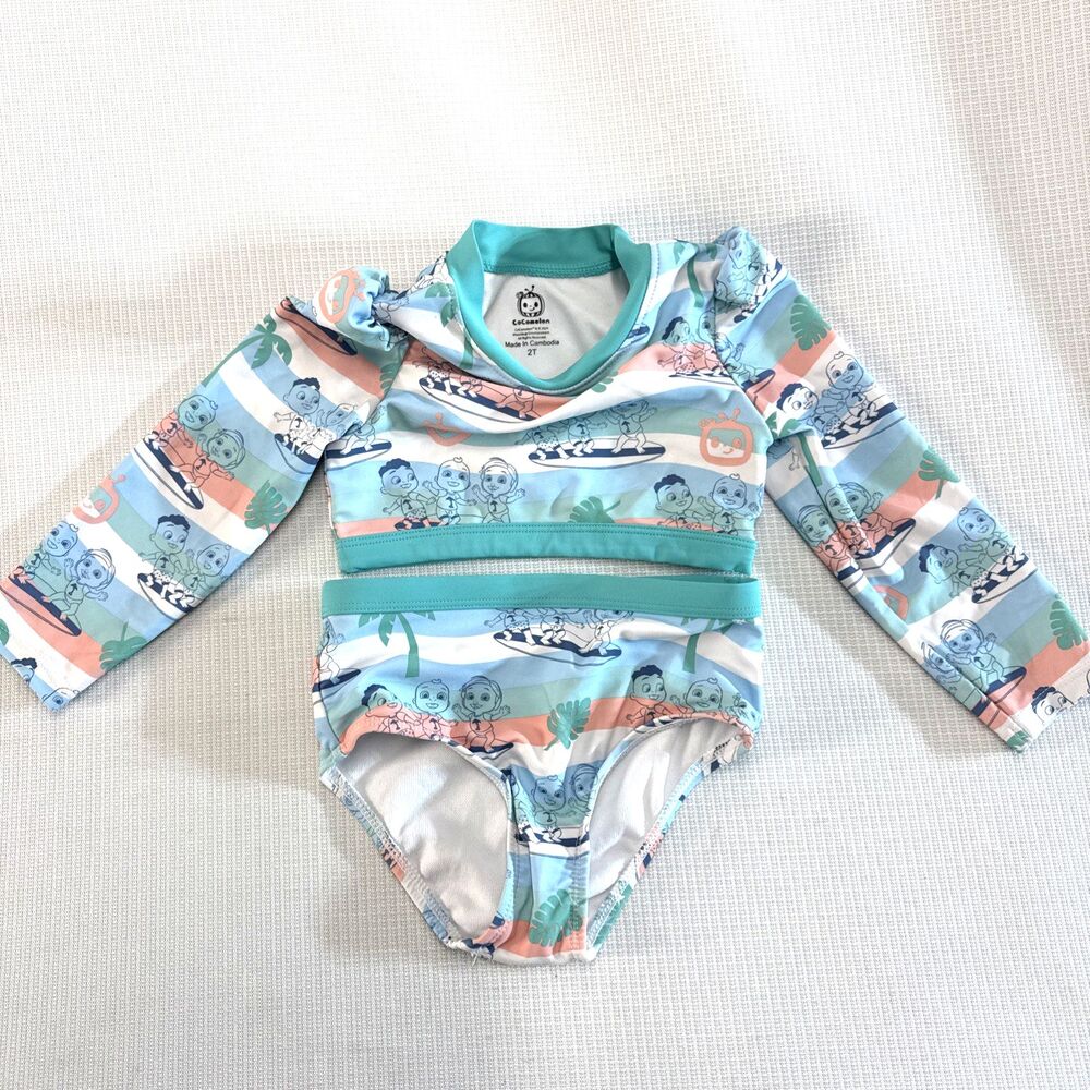 CocoMelon 2 Piece Bathing Suit - Long Sleeved - Size 2T